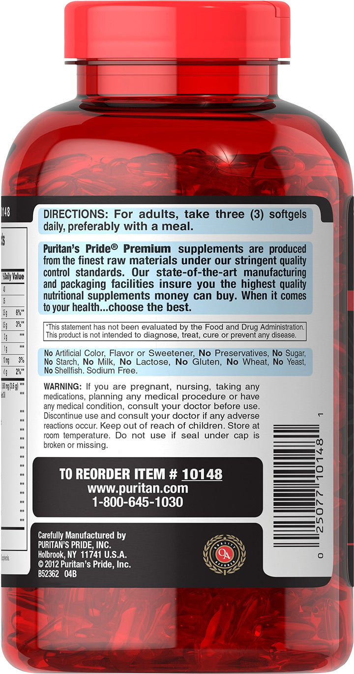 Puritan&#39;s Pride Triple Omega 3-6-9 Fish, Flax and Borage, supports healthy joints Yellow 240 Count (Pack of 1)