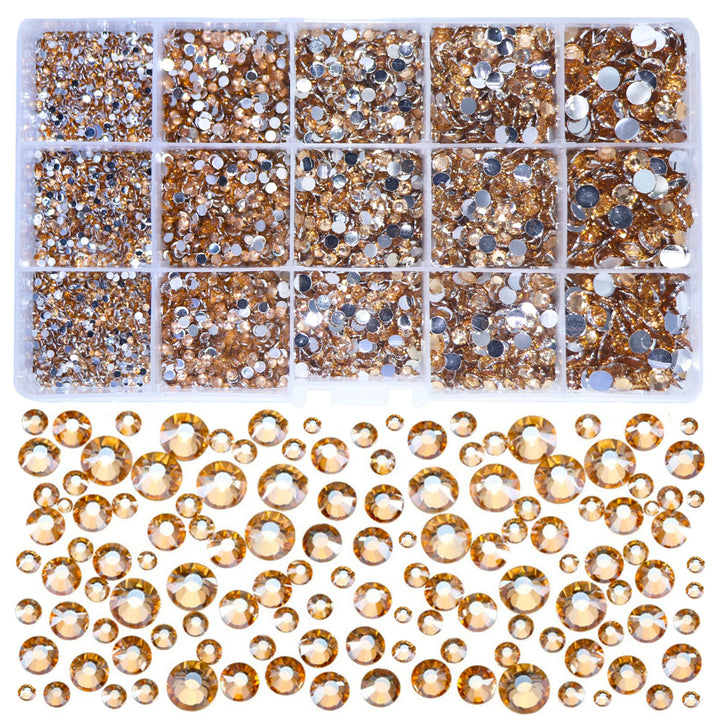 7500Pcs Champagne Nail Rhinestones 3D Nail Art Diamond for Nail Decoration Bead Flatback Gem Stone Sparkly Gold Crystal Rhinestones Nails Design Charms for Nail DIY Crafts Clothes Shoe Jewelry
