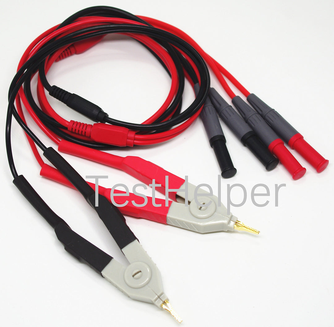 LCR Meter Test Leads Lead Terminal Kelvin Clip Wires Leads Probes,2 Test Clips (for 2X 2 Wire or 4 Four Wire) with 4mm connectors for DMM