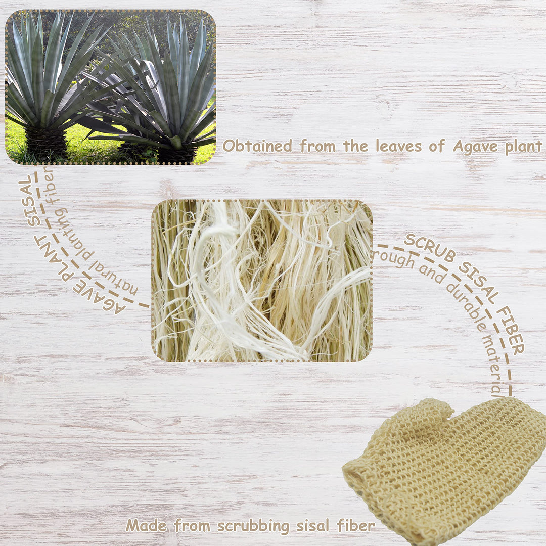 Classic Natural Sisal Bath Spa Shower Scrubber Sponge Fiber Glove Mitt Soften Smooth Renew Skin Anti-aging Eco-Friendly Pack of 2