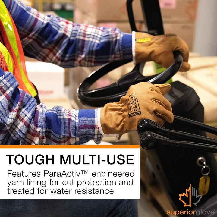 Goat Grain Leather Work Arc Flash Gloves with ParaActiv Cut Resistant Protection - Endura Safety Gloves Water Resistant 378GOBKL (1 Pair) Size Large