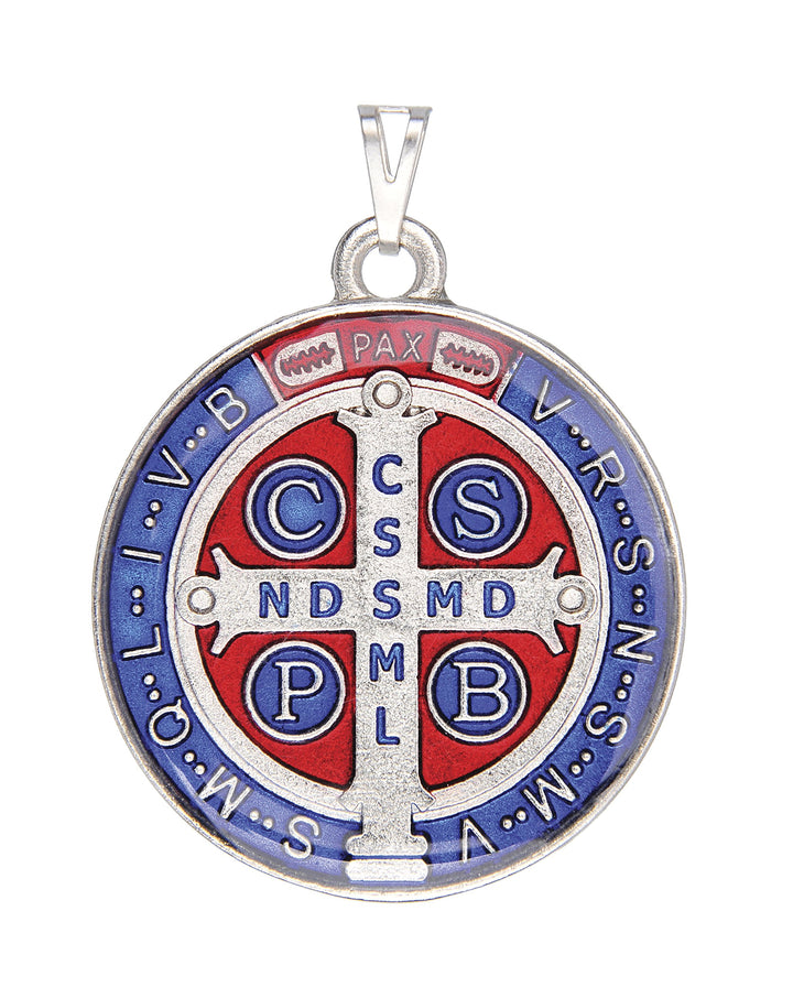 Saint Benedict Color Medal (Silver - Large 1-1/4 Inches)