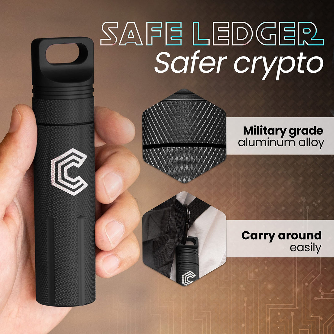 CryptoPod Ledger Nano Case - Fits Nano S/X/S Plus &amp; Yubikey USB - Aluminum Alloy, Fire Resistant &amp; Waterproof - Protective Cold Wallet Storage for Cryptocurrency Device Storage (Black)