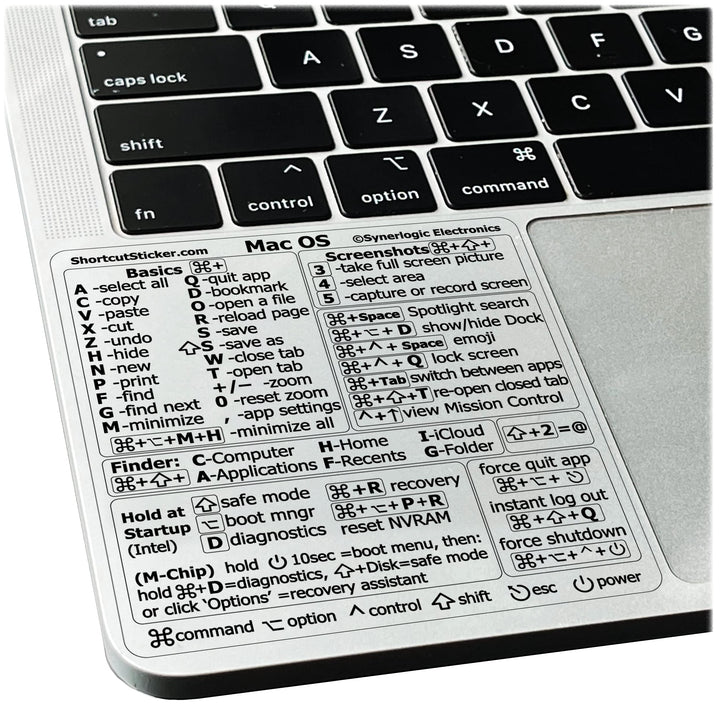 Mac OS Shortcuts Sticker | Mac Keyboard Stickers for Mac OS | No-Residue Laminated Vinyl MacBook Stickers for Laptop | MacBook Shortcut Stickers for 13-16 Air and Pro (Clear/Black)