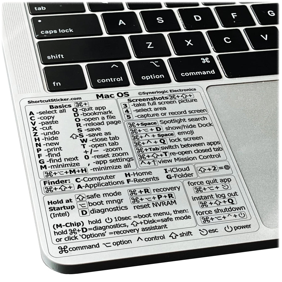 Mac OS Shortcuts Sticker | Mac Keyboard Stickers for Mac OS | No-Residue Laminated Vinyl MacBook Stickers for Laptop | MacBook Shortcut Stickers for 13-16 Air and Pro (Clear/Black)