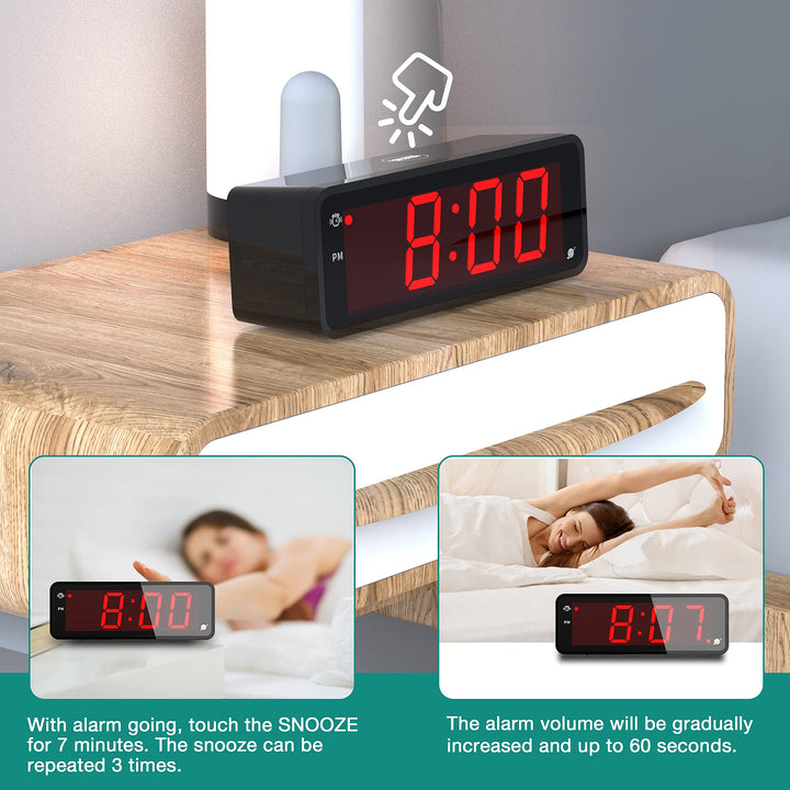 Alarm Clock, Large Display 1.8 LED Numbers, Adjustable Led Brightness, Battery Operated, 12/24Hr, Snooze, Clearly Visible Day and Night, Loud Alarm Clock for Heavy Sleepers Adults