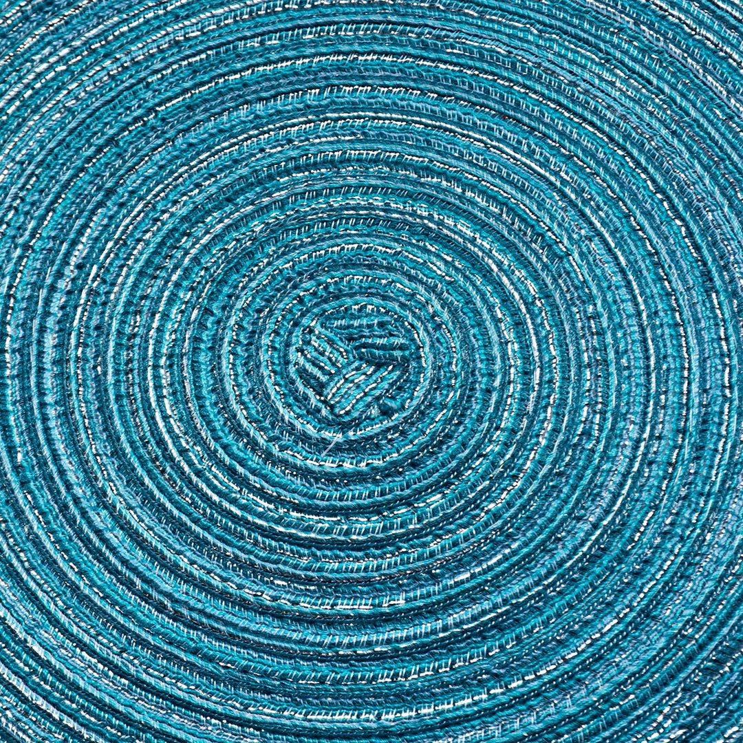 Round Placemats Set of 6 Round Braided Place mats 15 Inch Table Mats for Dining Tables Washable Heat Resistant Place mats for Party and Everyday Use (Blue Silver)