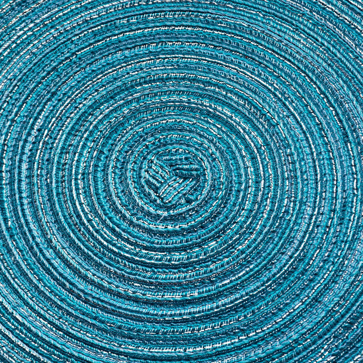 Round Placemats Set of 6 Round Braided Place mats 15 Inch Table Mats for Dining Tables Washable Heat Resistant Place mats for Party and Everyday Use (Blue Silver)