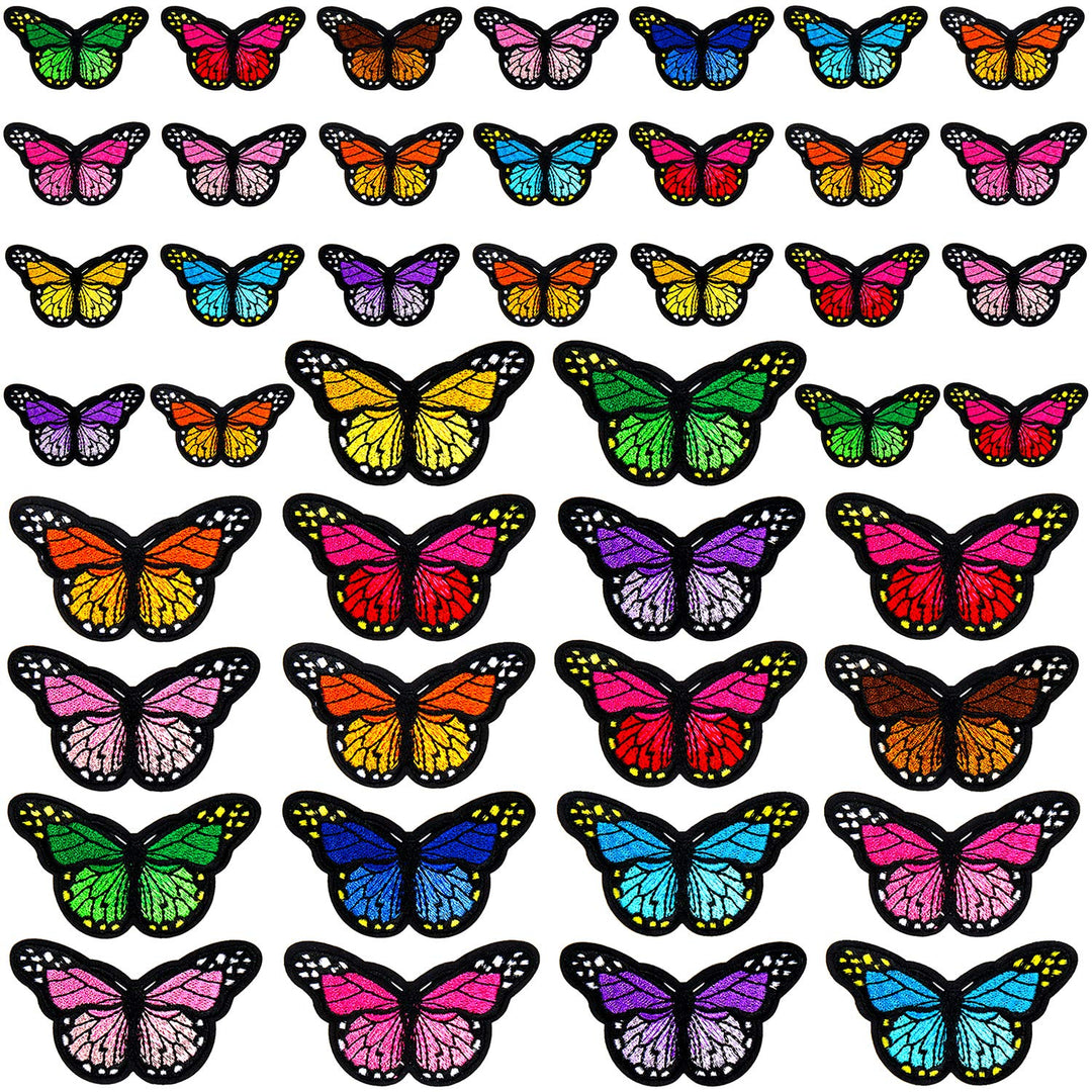 60pcs Butterfly Iron on Patches, 2 Size Embroidered Sew Applique Repair Patch