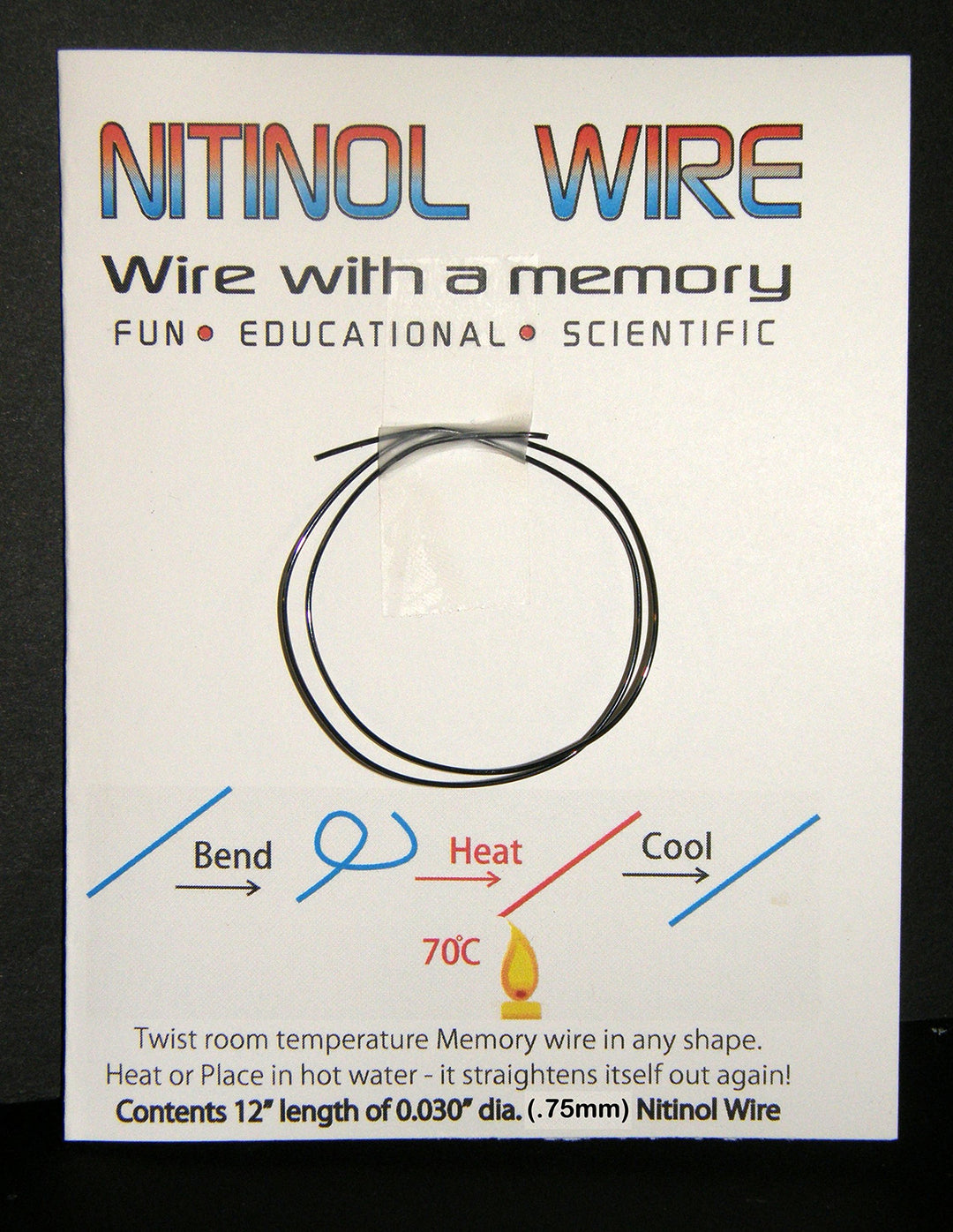 Nitinol Memory Wire 12 Length x .03 Diameter