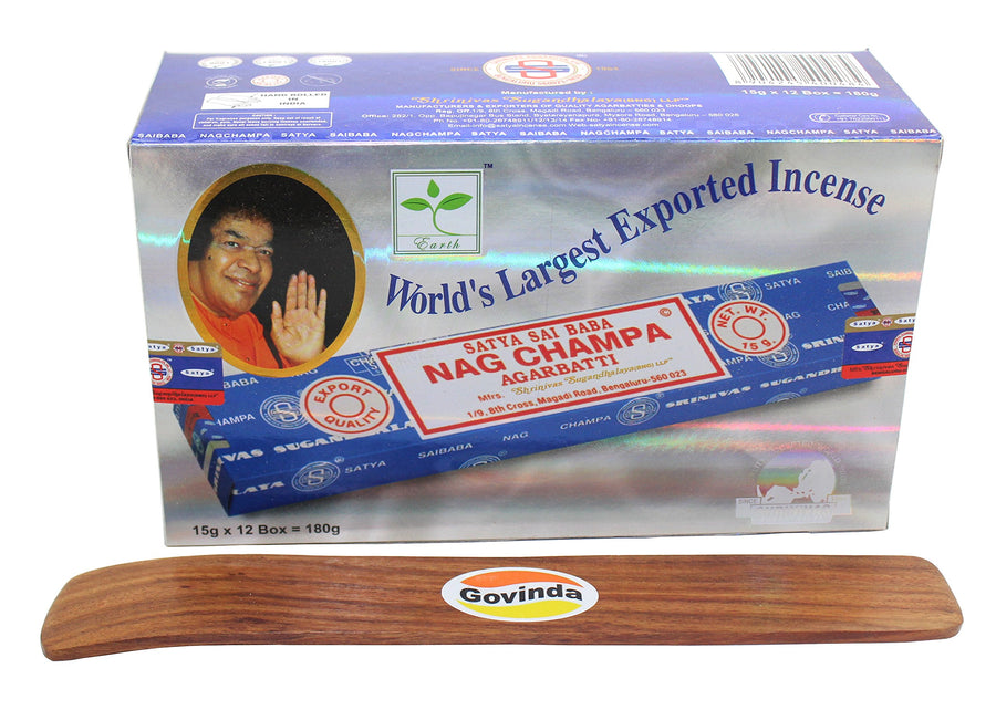 Incense Stick Holder Bundle with Satya Bangalore (BNG) Nag Champa Incense Sticks - 12 Boxes x 15 Grams