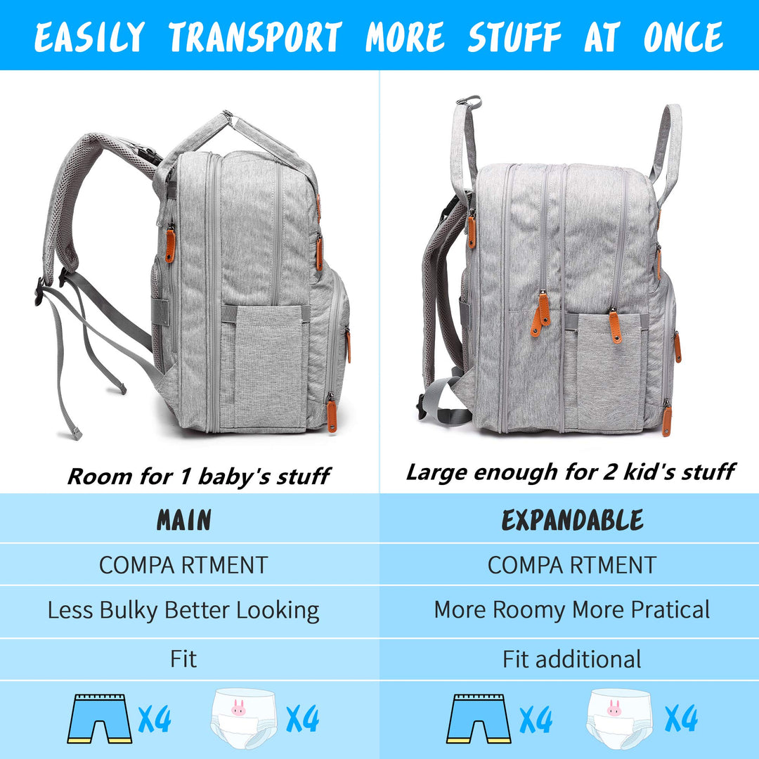 Diaper Bag Backpack, Transformable Baby Bag, Spacious Enough for Twins&#39; Stuff, Multifunction Back Pack, Gray