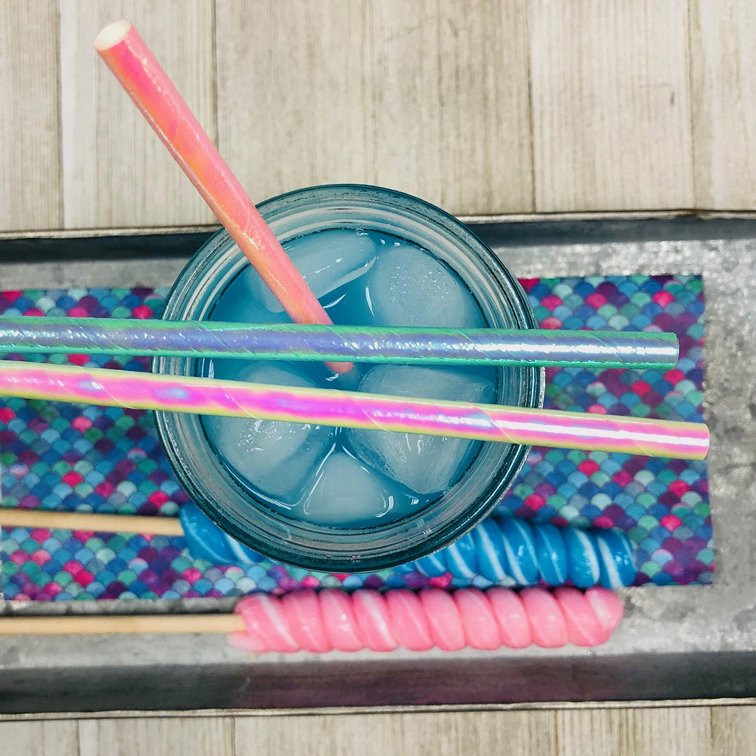Iridescent Foil Paper Straws - Valentine Party - Pink B
