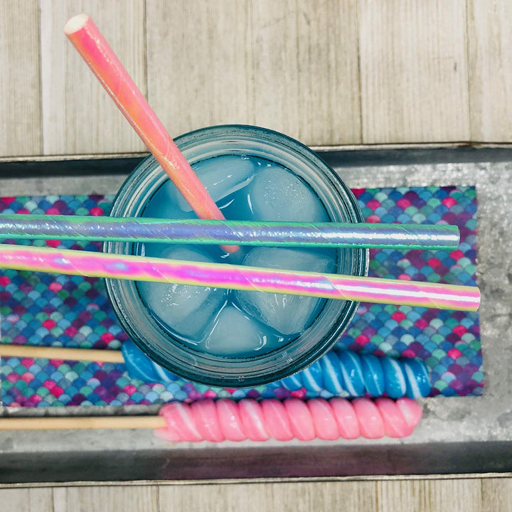 Iridescent Foil Paper Straws - Valentine Party - Pink B