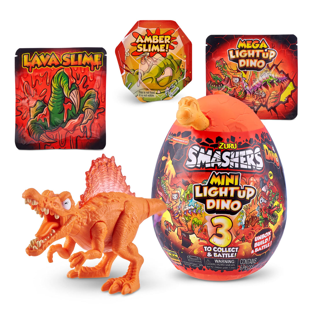 Smashers Combo Pack Mini Light-Up Dino Spinosaurus by ZURU with Lava Slime Surprise Series 4 - Amazon Exclusive Dinosaur Toy for Boys and Kids