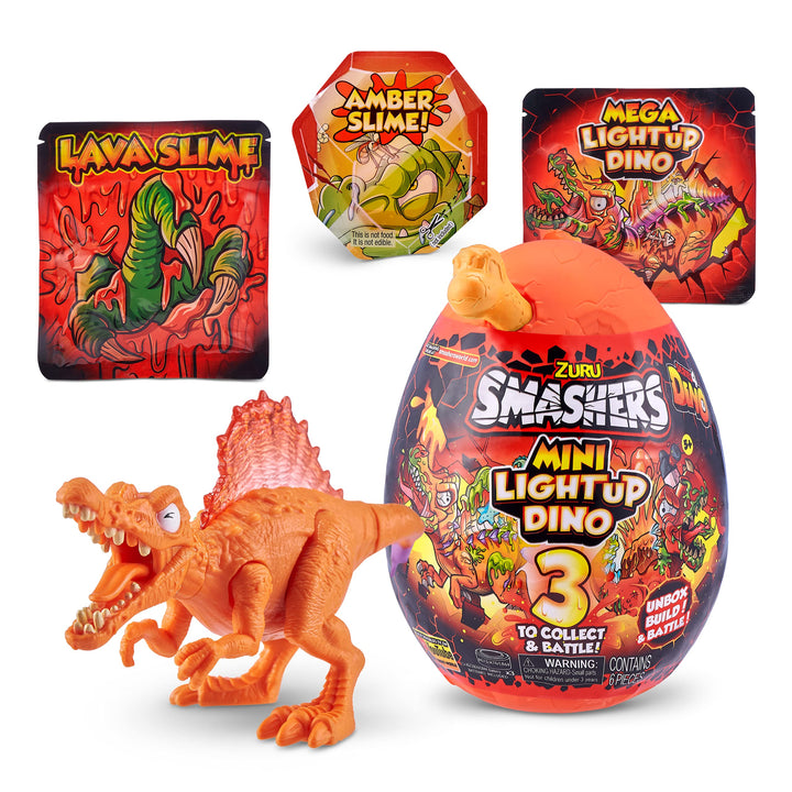 Smashers Combo Pack Mini Light-Up Dino Spinosaurus by ZURU with Lava Slime Surprise Series 4 - Amazon Exclusive Dinosaur Toy for Boys and Kids
