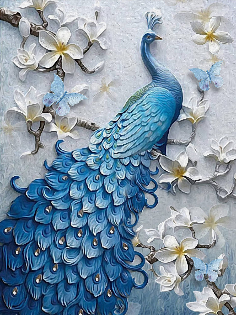 5D DIY Diamond Painting Kit, Blue Peacock Diamond Painting Kits for Adults, Crystal Rhinestone Painting with Diamonds, Full Round Drill Diamond Painting Art Craft for Home Wall Decor (12 x 16 inch)