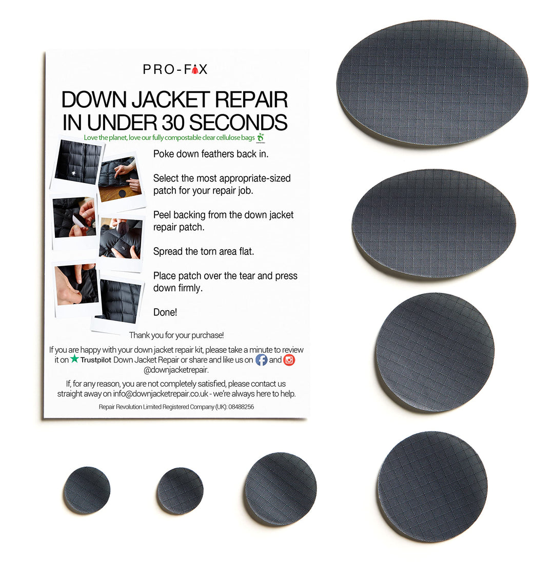 Pro Fix Down Jacket Repair Patches Easy to Use, Pre-Cut, Self-Adhesive, Waterproof, Tear-Resistant Rip-Stop Nylon Fabric Patches for Jackets, Down Jacket Patches - Outdoor Gear Patches (Dark Gray)