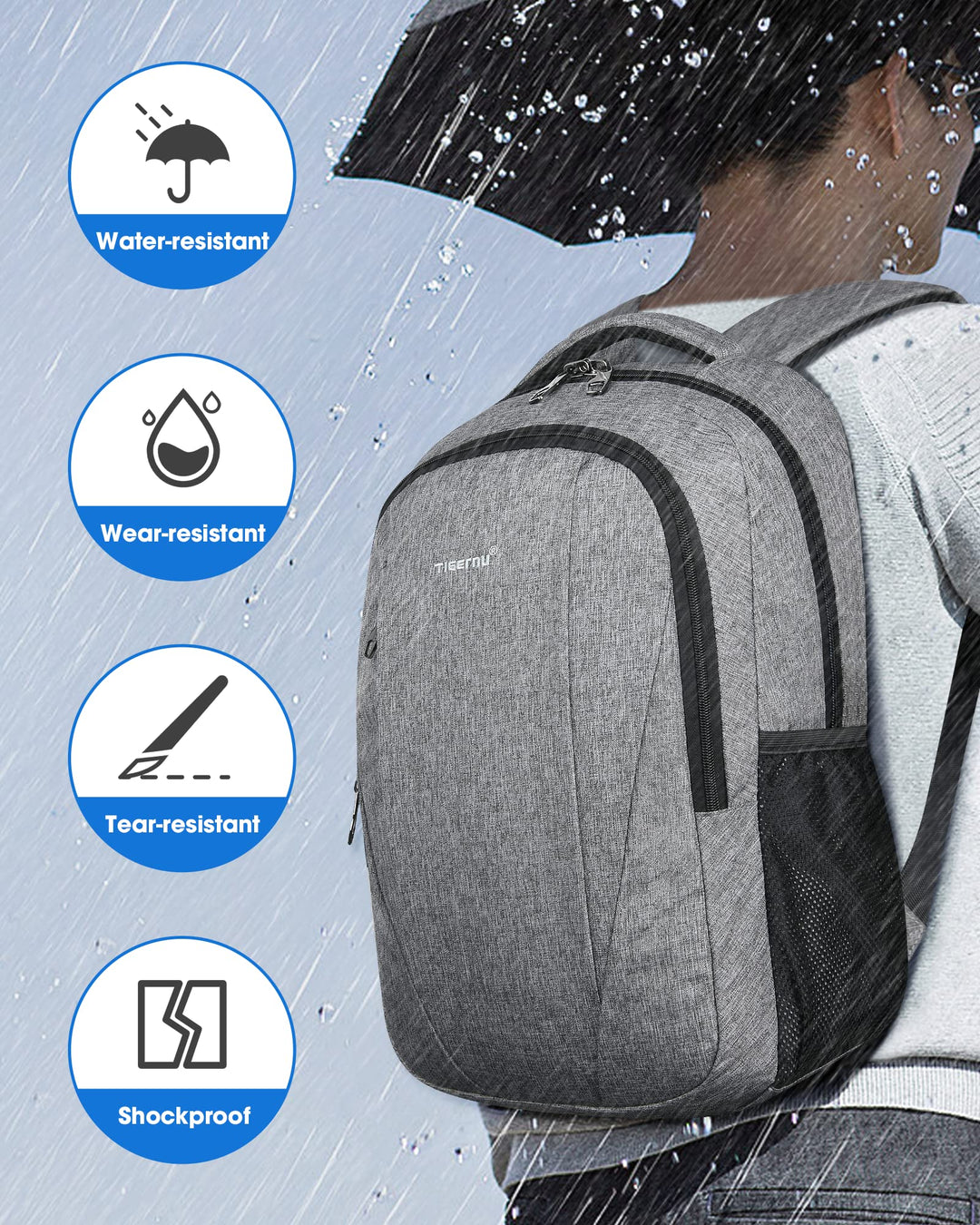 Laptop Backpack, Business Slim Anti-theft Backpacks with USB Charging Port, Water Resistant College Bookbag with Laptop Compartment for Men Work, Fits 15.6 Inch Laptop and Notebook, Black