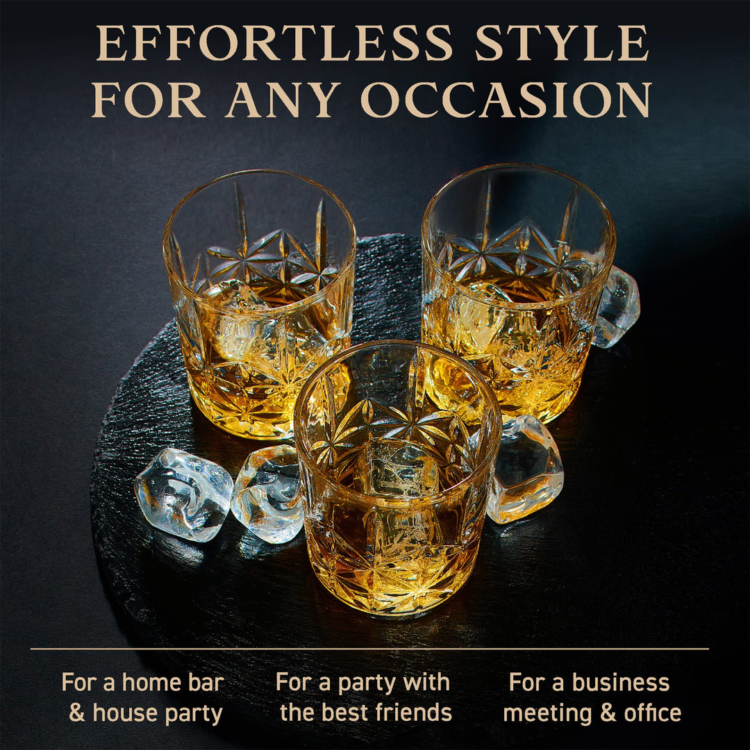 Whiskey Glasses Set of 4,12 oz - Premium Gift Box for Men - Rock Tumblers for Bourbon, Scotch, Cognac, Brandy, Rum, Liquor, Cocktails - Old Fashioned Clear Glassware - Luxury Alcohol Drinking Barware
