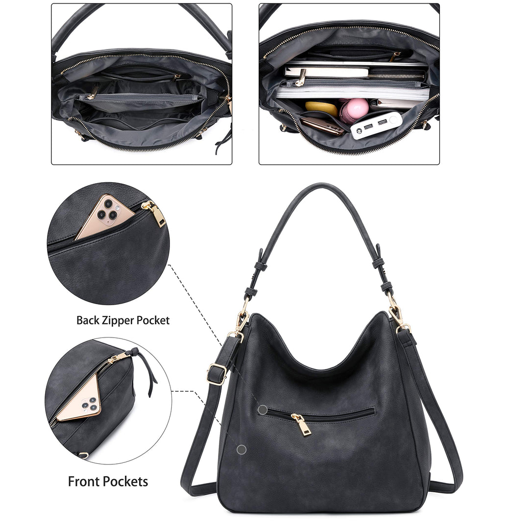 Hobo Bags for Women Handbags Purse Ladies Boho Shoulder Bag Crossbody Black Vegan Leather