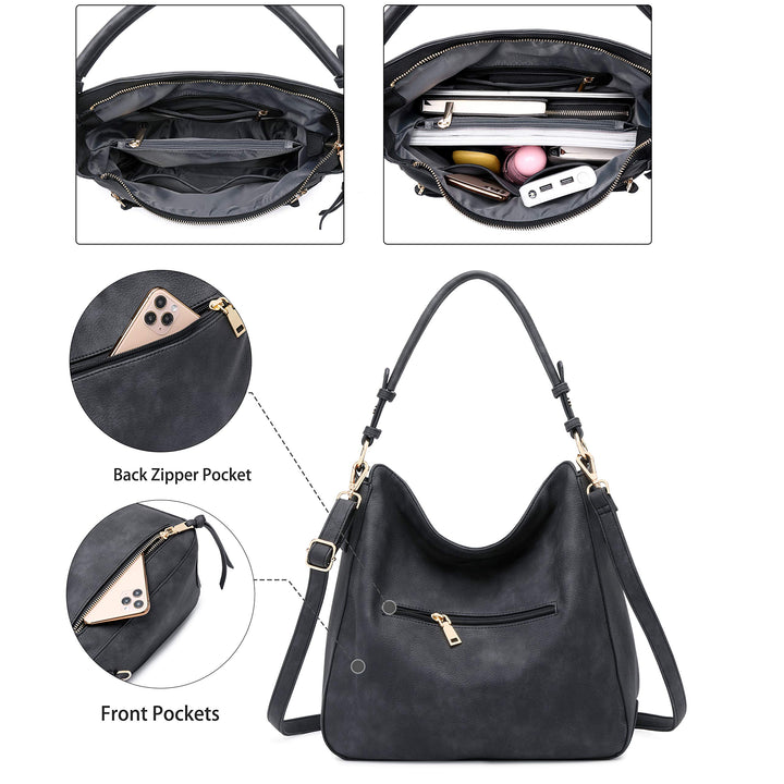 Hobo Bags for Women Handbags Purse Ladies Boho Shoulder Bag Crossbody Black Vegan Leather