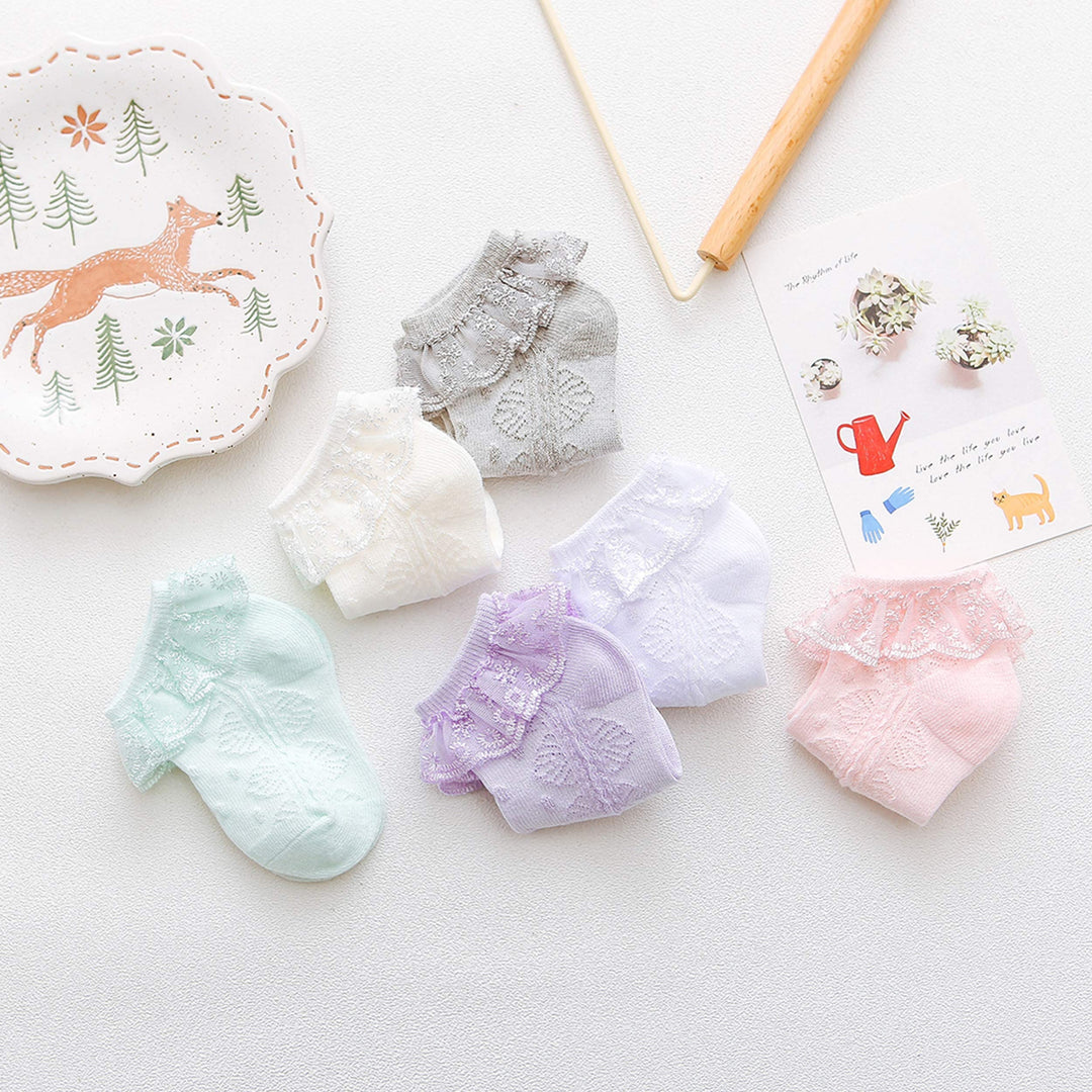 Baby Ruffle Socks Baby Girl Socks Super Soft Lace Socks for Baby Girls Cute Baby Girl Ruffle Socks AA White &amp; Ivory &amp; Pink 3-12 Months
