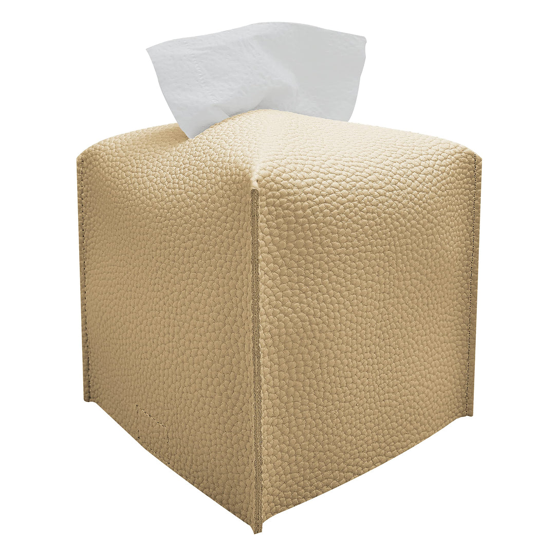 Tissue Box Cover, Modern Square Tissue Box Organizer, Decorative PU Leather Facial Paper Holder for Bathroom Vanity Countertop, Night Stand, Bedroom Dresser, Office Desk, Car (Beige)