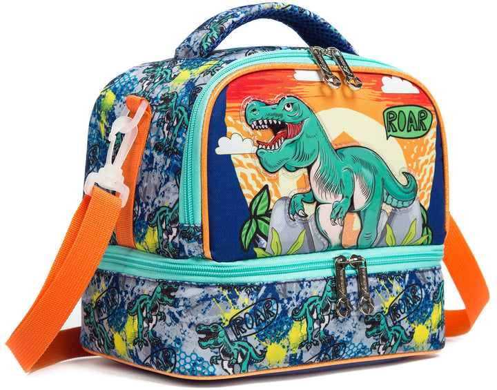 Kids Lunch Bag Insulated Bento Cooler Bag Two compartments Cooler for Boys and Girls with Adjustable Strap Travel Lunch Tote