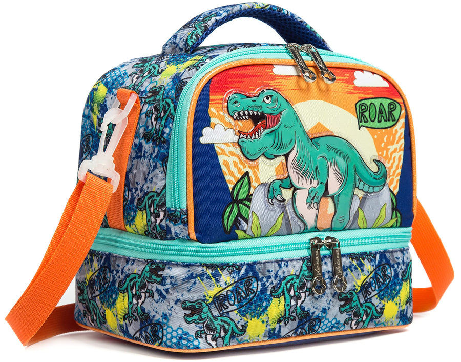 Kids Lunch Bag Insulated Bento Cooler Bag Two compartments Cooler for Boys and Girls with Adjustable Strap Travel Lunch Tote