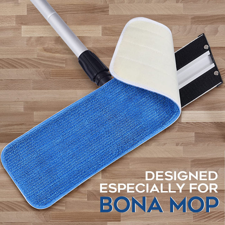 MATTHEW 18&#39;&#39; Microfiber Spray Mop Replacement Pads Heads for Wet Dry Reusable Mops Floor Home Commercial Cleaning Refills, Machine Washable Fits Compatible with Bona Mop&amp;Most Spray Mops Blue (3 Pack)