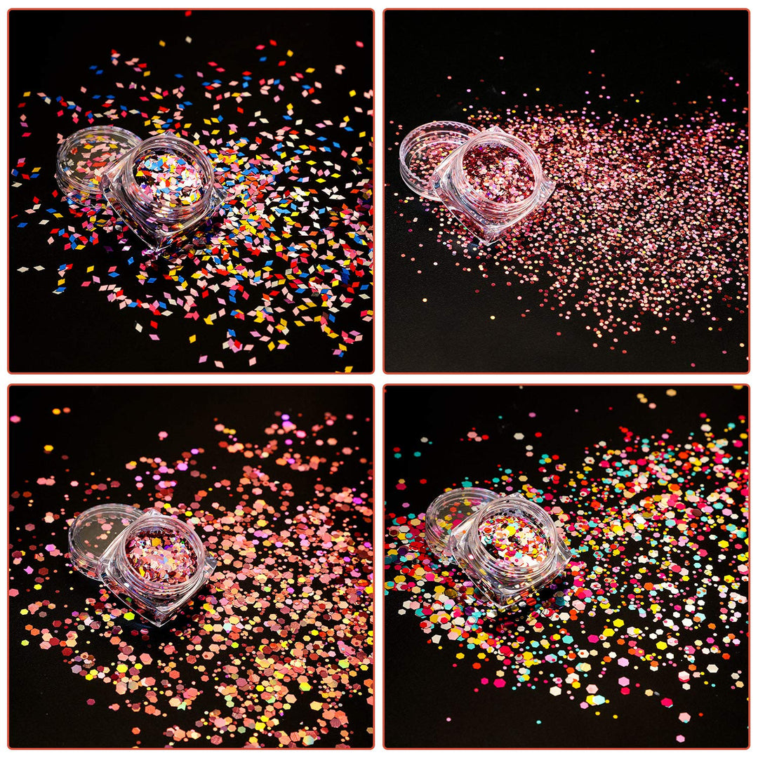 12 Boxes Holographic Nail Art Sequins Valentine's Day Glitter Nail Sequins Powder Iridescent Nail Flakes Mixed Laser Confetti for Nail DIY Art Makeups Supplies (Rose Gold)