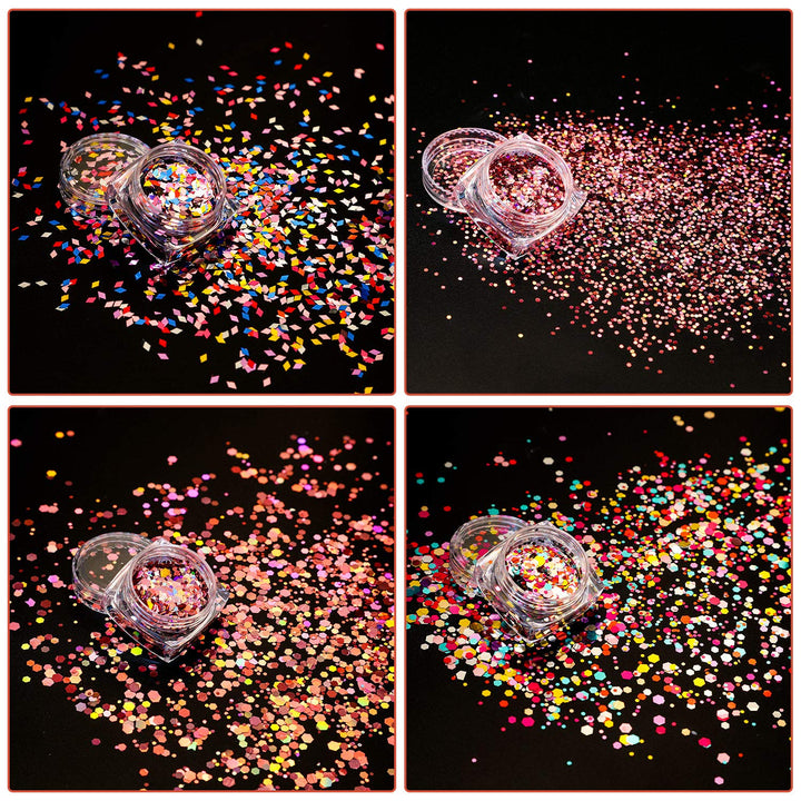 12 Boxes Holographic Nail Art Sequins Valentine's Day Glitter Nail Sequins Powder Iridescent Nail Flakes Mixed Laser Confetti for Nail DIY Art Makeups Supplies (Rose Gold)