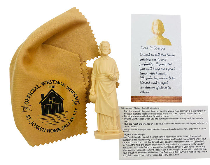 The Official Saint Joseph Statue for Selling Homes with Instruction Card and House Prayer with Burial Cloth Complete Set