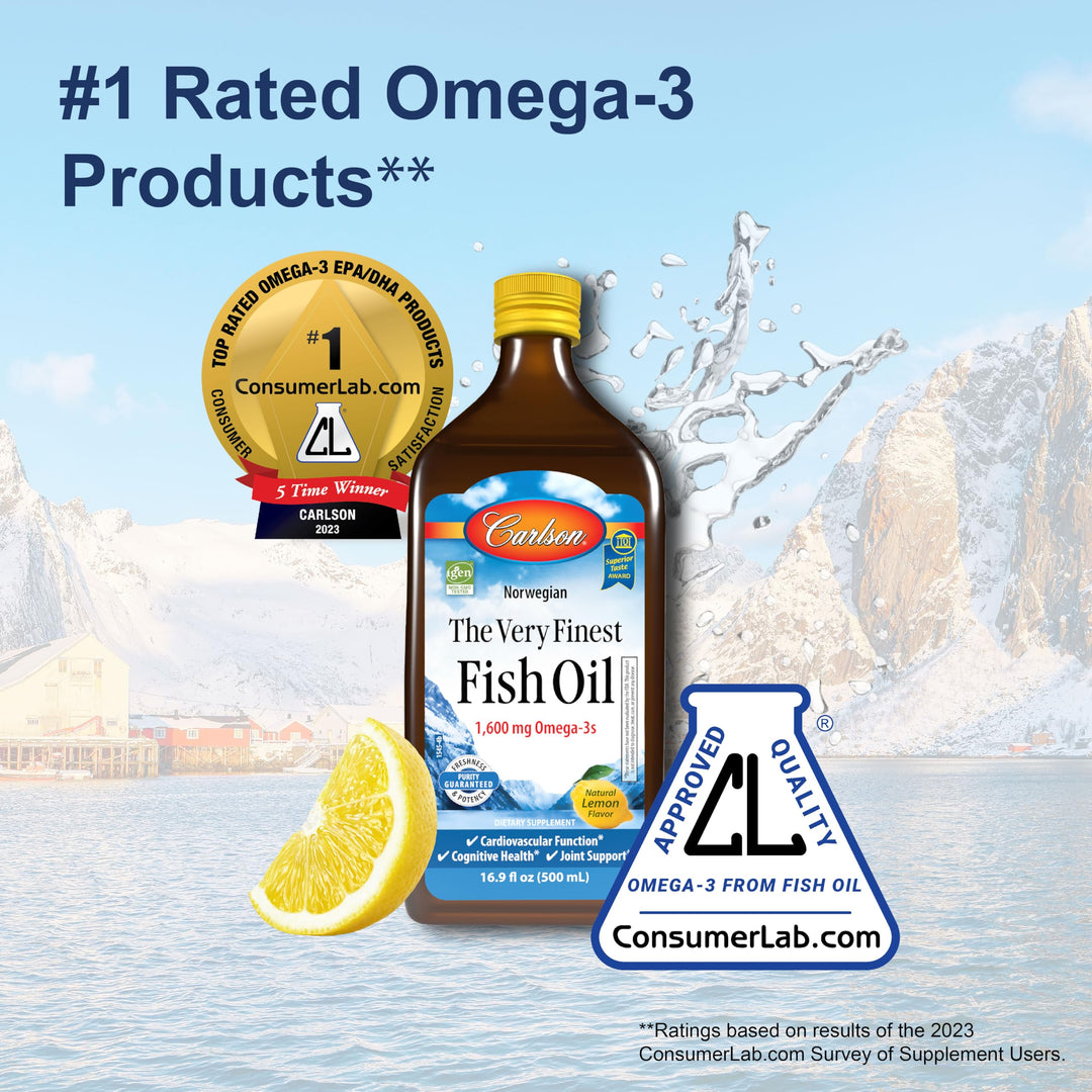 - The Very Finest Fish Oil, 1600 mg Omega-3s, Liquid Supplement, Norwegian, Wild-Caught, Sustainably Sourced , Lemon, 16.9 Fl Oz