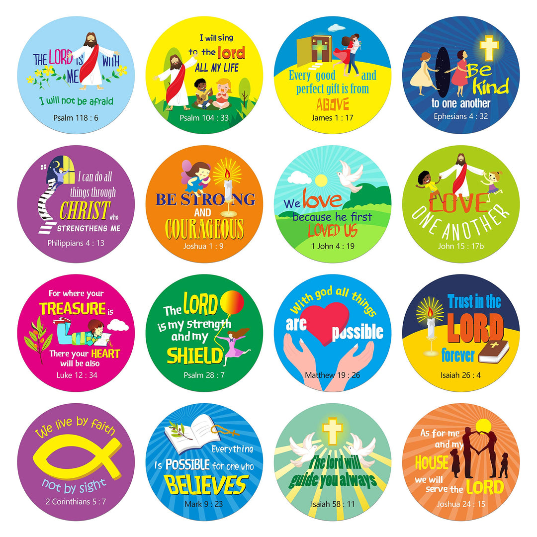 1200 Christian Prayer Faith Bible Verse Stickers in 16 Designs with Perforation Line (Each Measures 1.5 in Diameter)