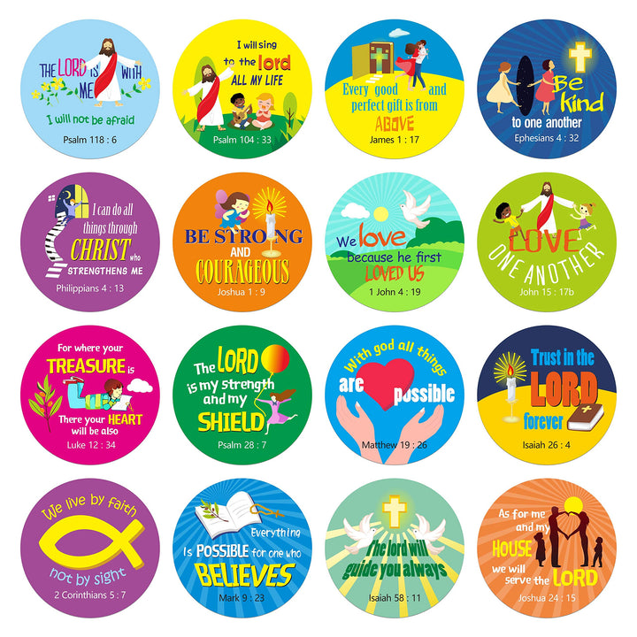 1200 Christian Prayer Faith Bible Verse Stickers in 16 Designs with Perforation Line (Each Measures 1.5 in Diameter)