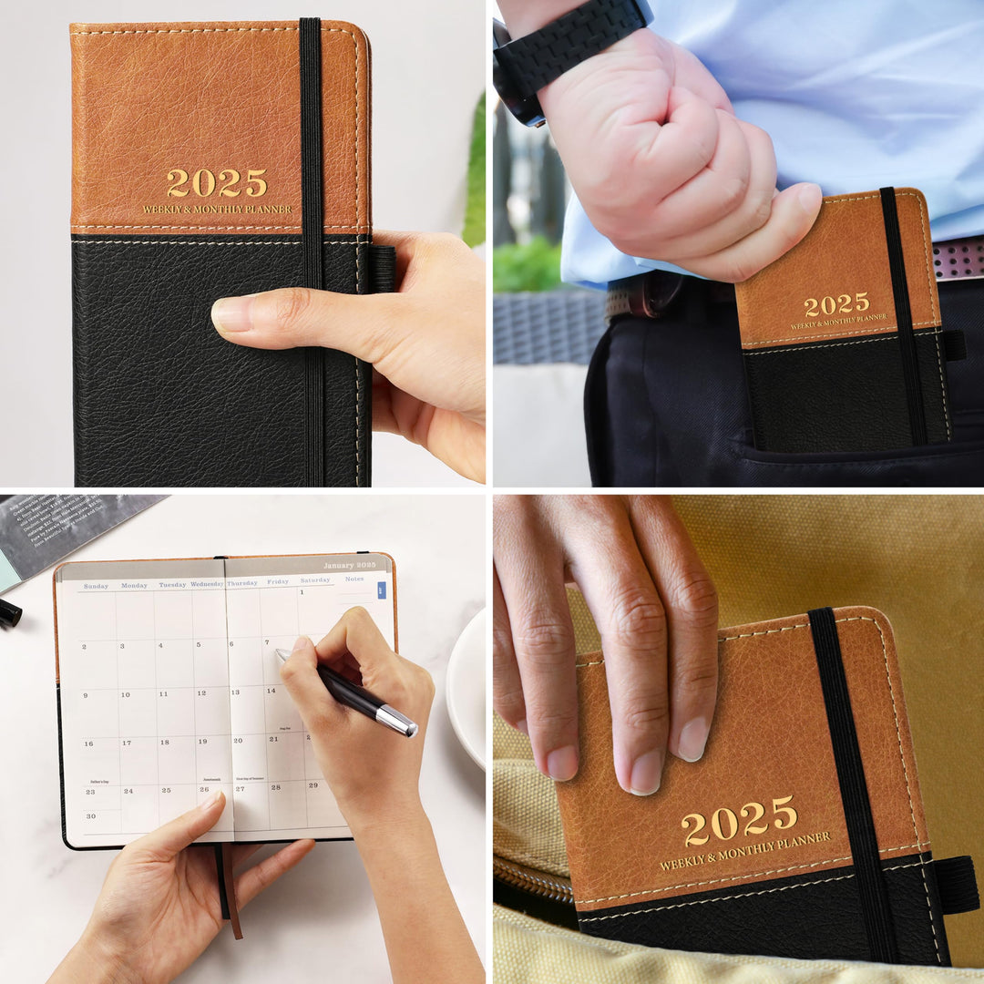 2025 Pocket Calendar - 2025 Pocket Planner from Jan. 2025 to Dec. 2025, Small Pocket Planner for Purse with Elastic Closure, Inner Pocket