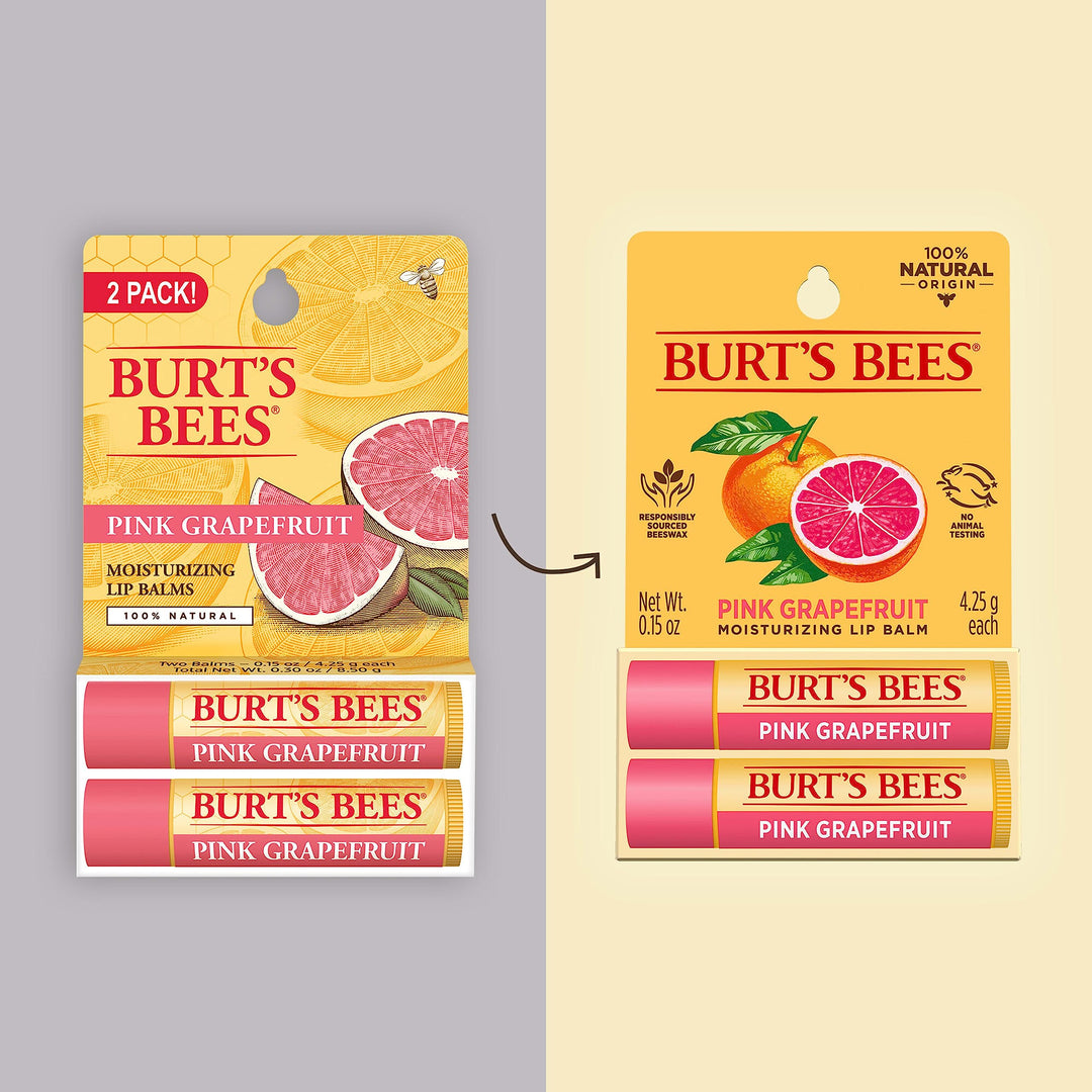 Burt&#39;s Bees 100% Natural Moisturizing Lip Balm, Pink Grapefruit, 2 Tubes in Blister Box
