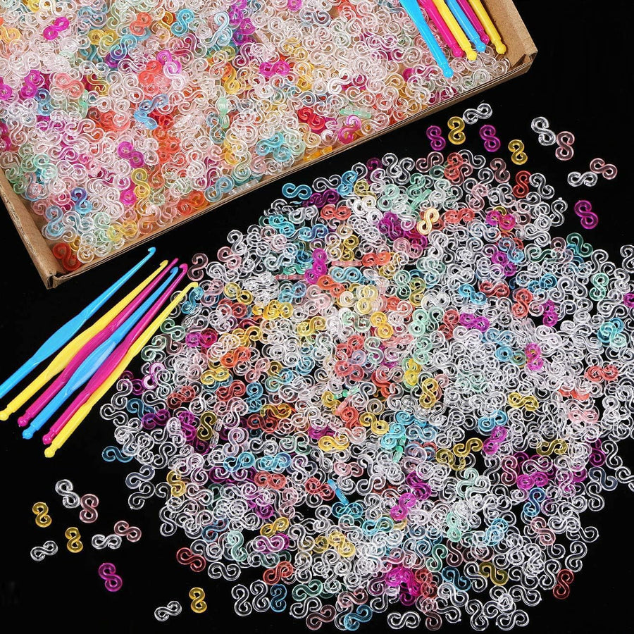 580 Pieces S Clips Crochet Hooks DIY for Rainbow Refill Kits Rubber Band Bracelets Clips S Connectors