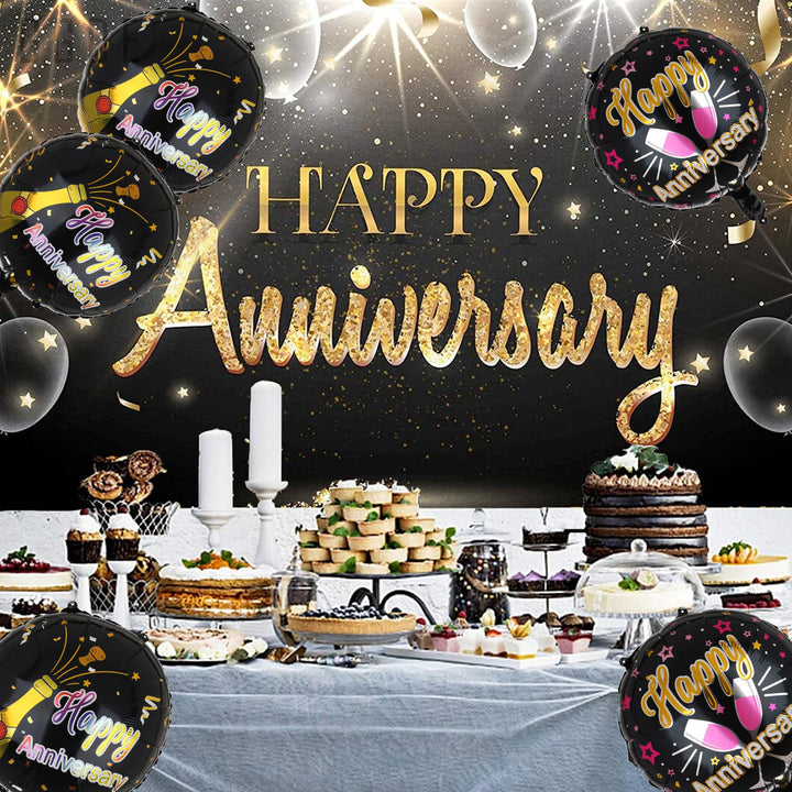 6 Pcs Anniversary Mylar Balloons Round Foil Helium Balloon Happy Birthday Party Decorations Supplies 18 Inch