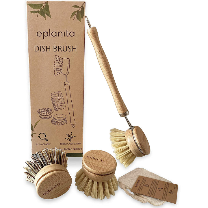 eplanita Natural Dish Brush, 3 Replacement Heads, Kitch