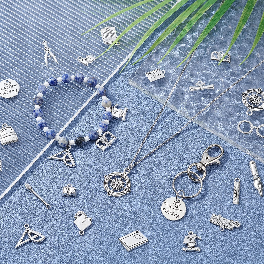 63pcs Teacher Charm Collection 21 Styles100pcs School Theme Charms Antique Silver Graduation Charms Alloy Cap Pen Ruler Charms for Gifts Souvenir Jewelry Bracelet Necklace Making