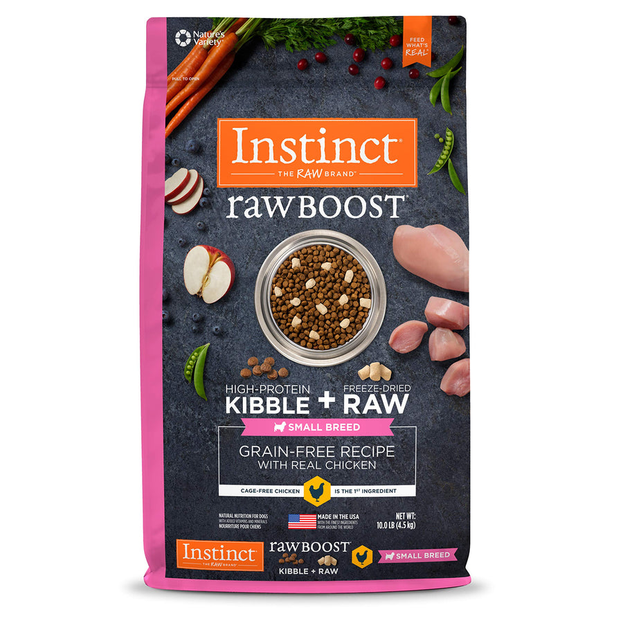 Raw Boost Small Breed, Natural Dry Dog Food with Freeze Dried Pieces, Grain Free Recipe - Real Chicken, 10 lb. Bag