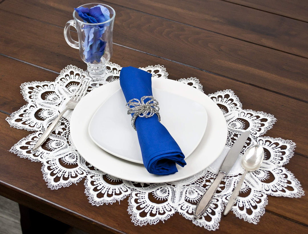 White European Lace and Antique Jacquard Fabric Peacock Tail Lace Place mat, Doily, End Table Cover (13Wx20L)