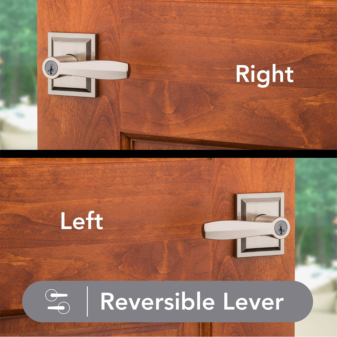 Torrey, Entry Door Handle Reversible Lever with Keyed Lock Featuring SmartKey Re-key Technology and Microban Protection, in Satin Nickel