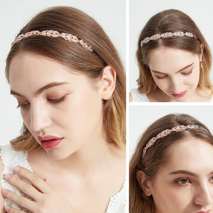 Ammei Headpiece Ammei Rose Design Rhinestone Crystal Wedding Headband Bridal Headpieces Simple Design Bridal Headband (Rose Gold)