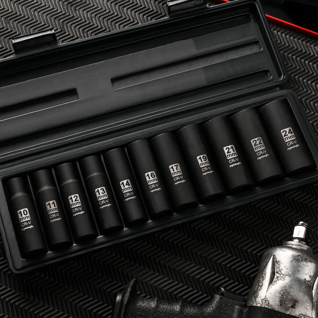 1/2-Inch Drive Metric Deep Impact Socket Set, Cr-V, 6 Points, 11 Sockets