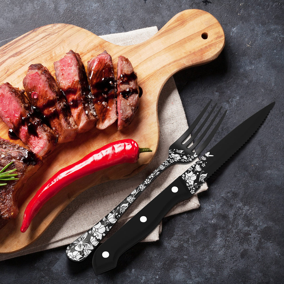 Stapava 24-Piece Black Silverware Set with Steak Knives