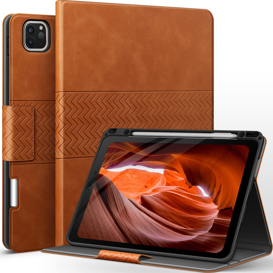 Case for iPad Pro 12.9 6th/5th/4th/3rd Generation 2022/2021/2020/2018, Slim Durable Leather Stand Cover with Pencil Holder, Auto Sleep/Wake (Brown)